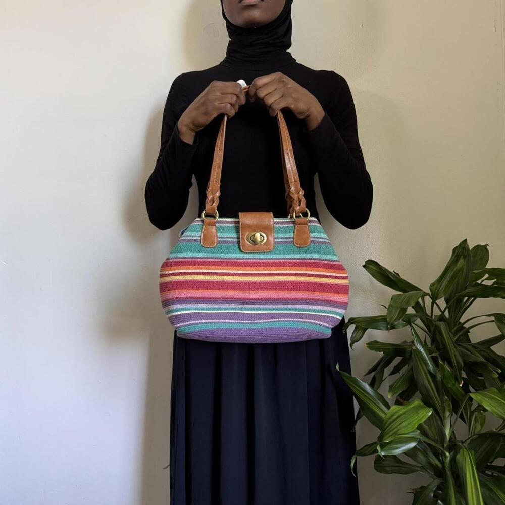 Vintage multicolor‎ braided striped shoulder bag - Picture 3 of 7